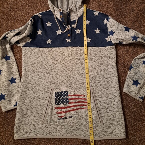 In God We Trust Patriotic American flag &Stars pullover Hooded Sweatshirt - Picture 9 of 9